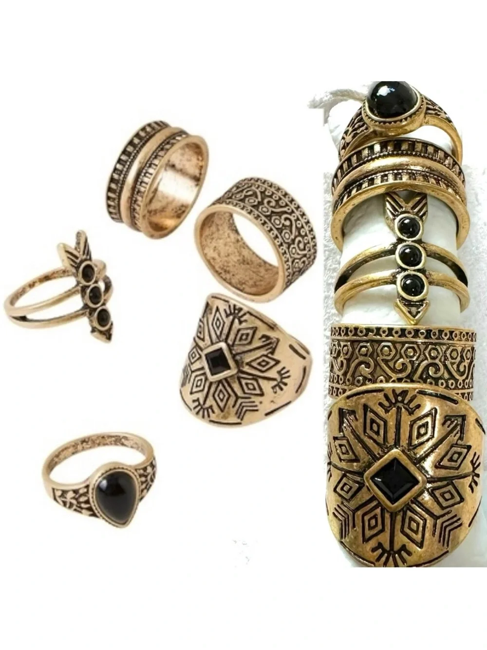 NEW, Free People Ring Set FP Silver Tone Red Stone Boho Stacking Womens Jewelry